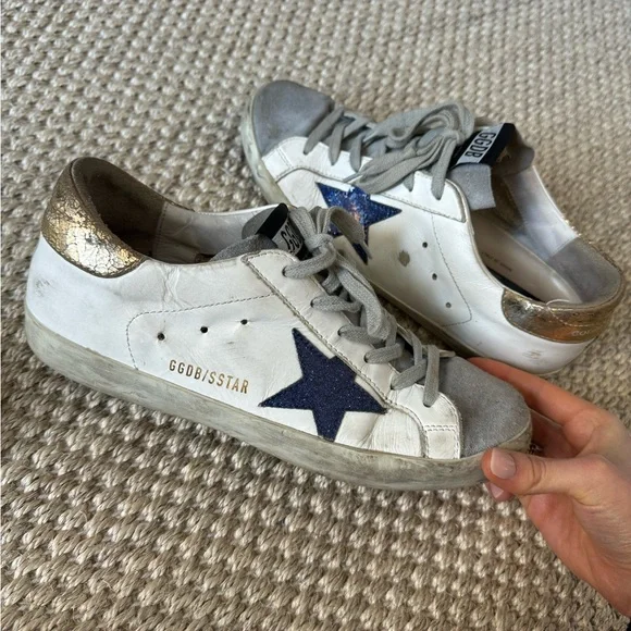 Golden Goose Superstar Sneakers with Blue and Gold 39 - Picture 1 of 4